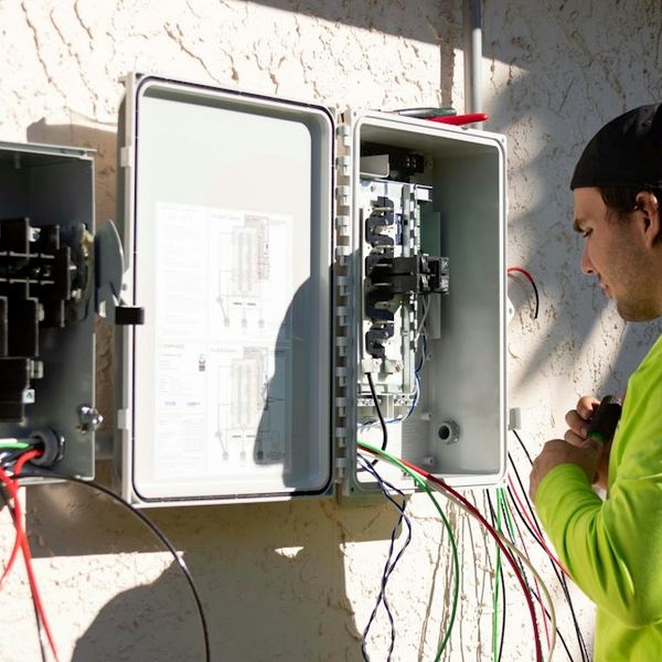 Person working at an electrical panel